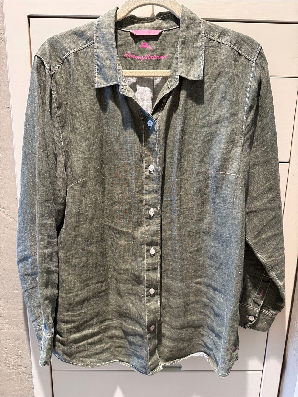 Tommy Bahama Olive Green Long-Sleeve Linen Button-Down Shirt